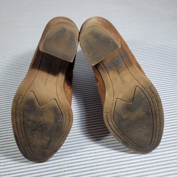 Lucky Brand Sassa Tan Leather Ankle Boots Booties Zipper Women's Size 7 - Picture 8 of 13